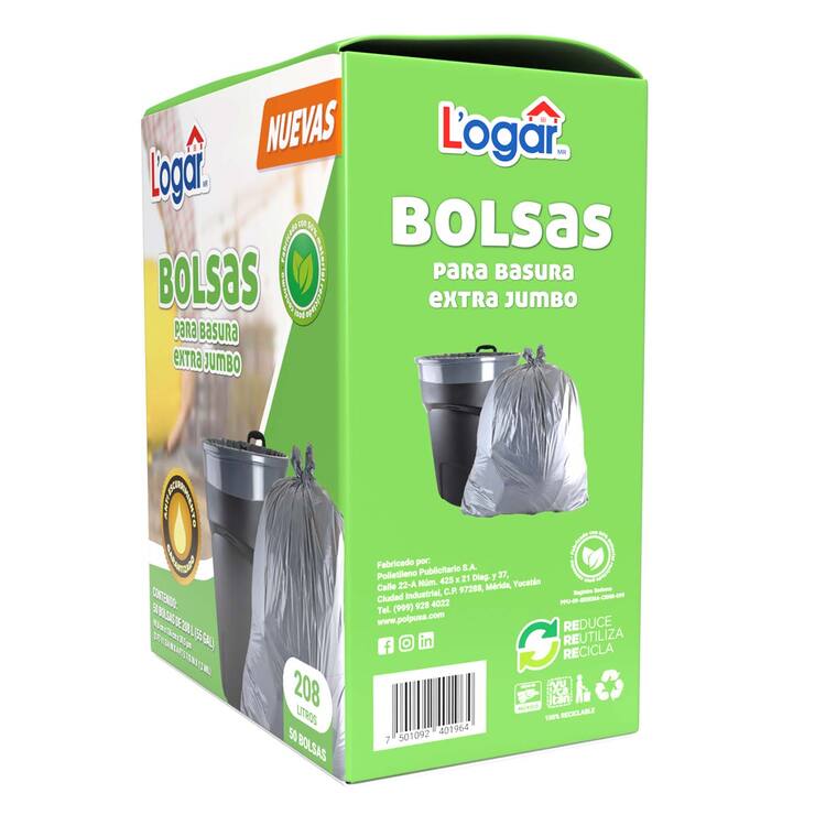 Logar Bolsas Para Basura Extra Jumbo 50 pzas de 208 l — Imagen 2 de 2