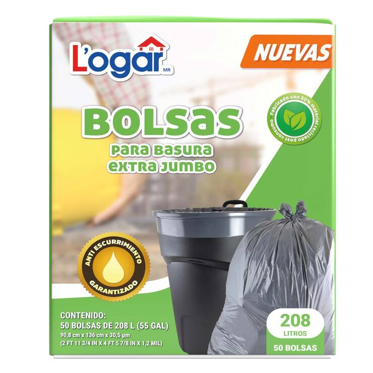 Logar Bolsas Para Basura Extra Jumbo 50 pzas de 208 l — Imagen 1 de 2