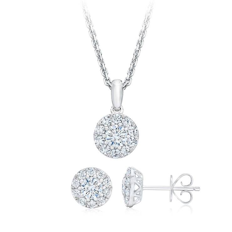 Juego de Collar y Aretes de Diamantes 1.00ctw, Oro Blanco de 14K — Imagen 1 de 4