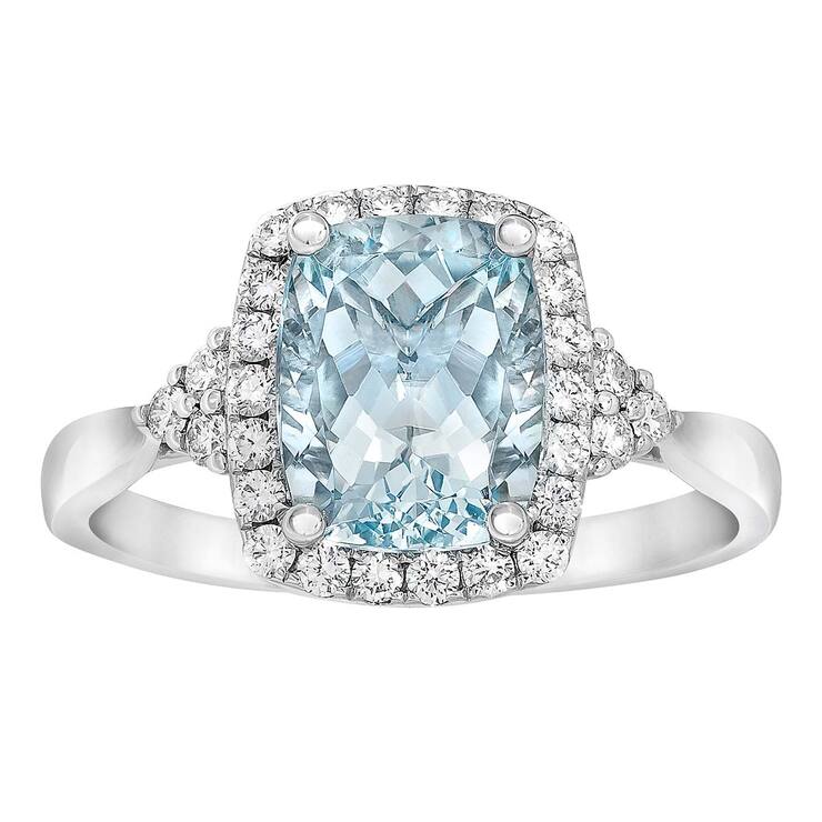 Anillo, Aguamarina y Diamantes 0.31ctw, Oro Blanco de 14K — Imagen 1 de 3