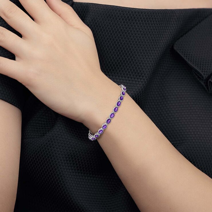 Pulsera de Amatista, Oro Blanco de 14K — Imagen 4 de 4