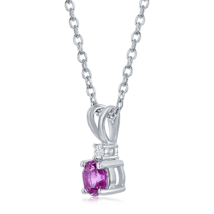 Collar de Zafiro Rosa y Diamante .03ctw, Oro Blanco 14K  — Imagen 2 de 3
