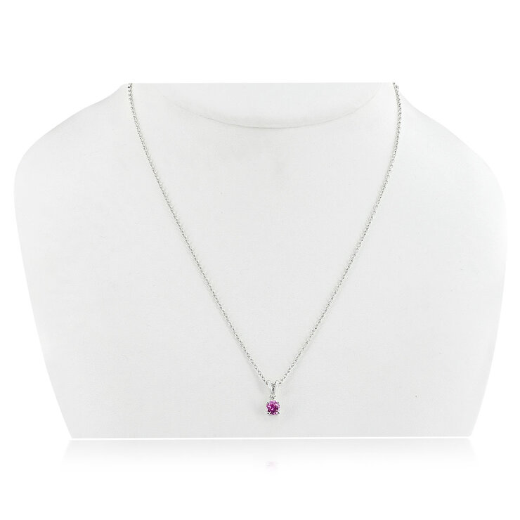 Collar de Zafiro Rosa y Diamante .03ctw, Oro Blanco 14K  — Imagen 3 de 3