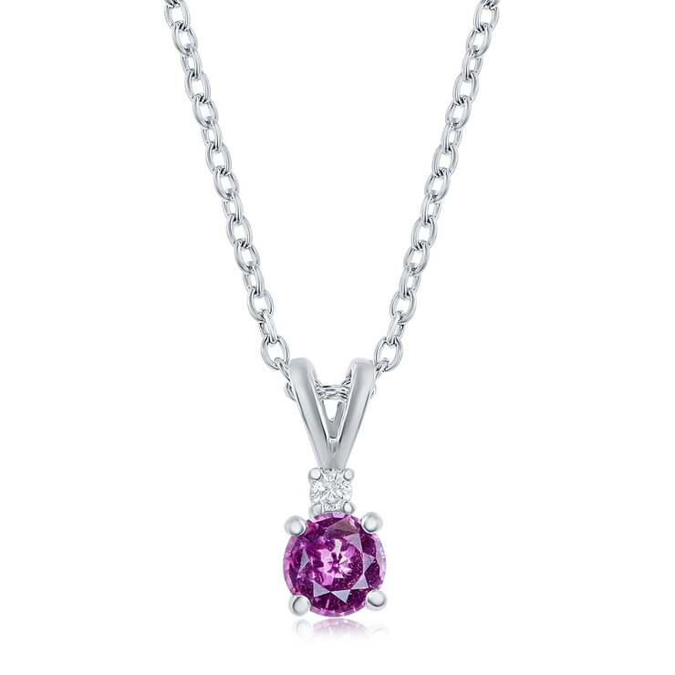 Collar de Zafiro Rosa y Diamante .03ctw, Oro Blanco 14K  — Imagen 1 de 3