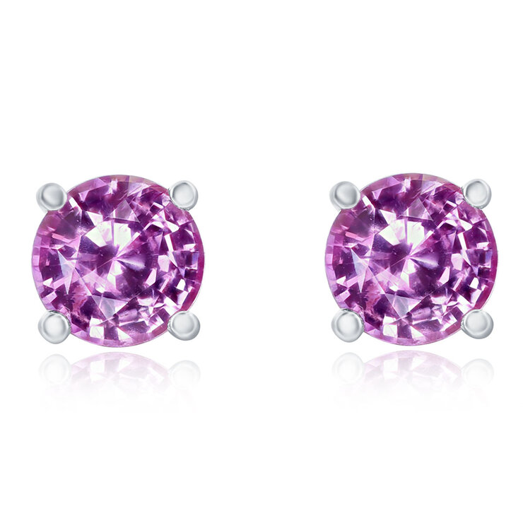 Aretes, Zafiro Rosa, Oro Blanco de 14K — Imagen 2 de 2