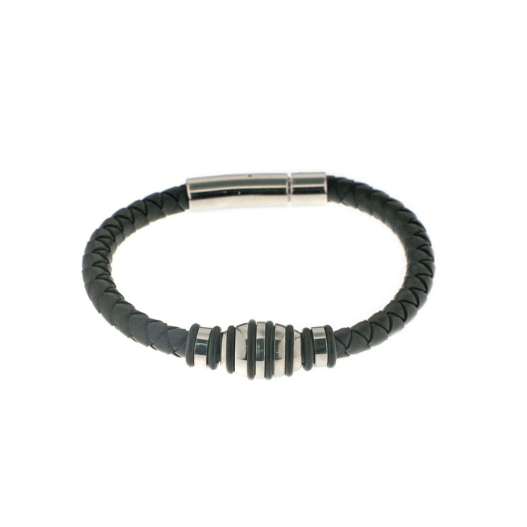 Pulsera de Piel, Color Negro, con Aplicaciones de Acero para Caballero — Imagen 1 de 3
