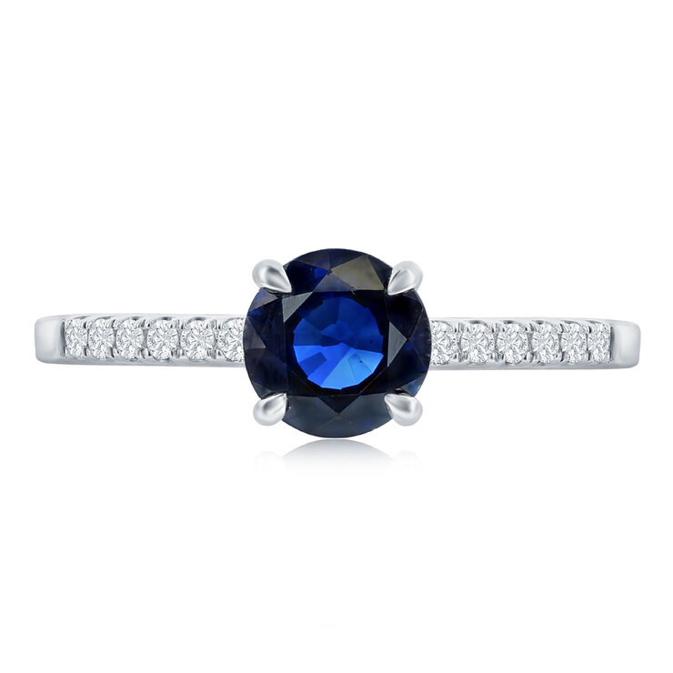 Anillo de Zafiro Azul con Diamantes 0.10ctw, Oro Blanco de 14K — Imagen 2 de 3