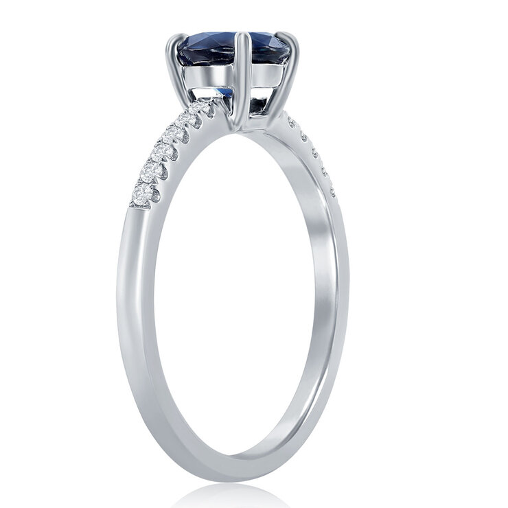 Anillo de Zafiro Azul con Diamantes 0.10ctw, Oro Blanco de 14K — Imagen 3 de 3