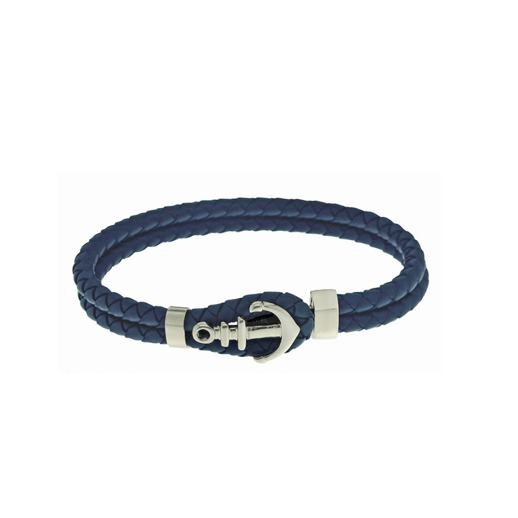 Pulsera de Piel color Azul, con Figura de Ancla en Acero para Caballero — Imagen 1 de 3