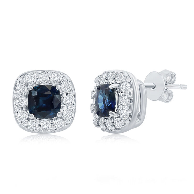 Aretes de Zafiro Azul y Diamantes 0.49ctw, Oro Blanco de 14K — Imagen 1 de 2