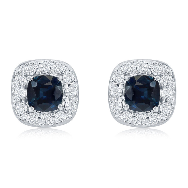 Aretes de Zafiro Azul y Diamantes 0.49ctw, Oro Blanco de 14K — Imagen 2 de 2