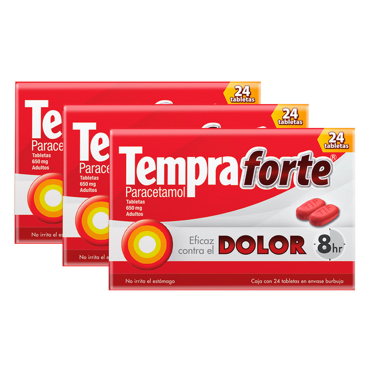 Tempra Forte 3 Cajas con 24 Tabletas 