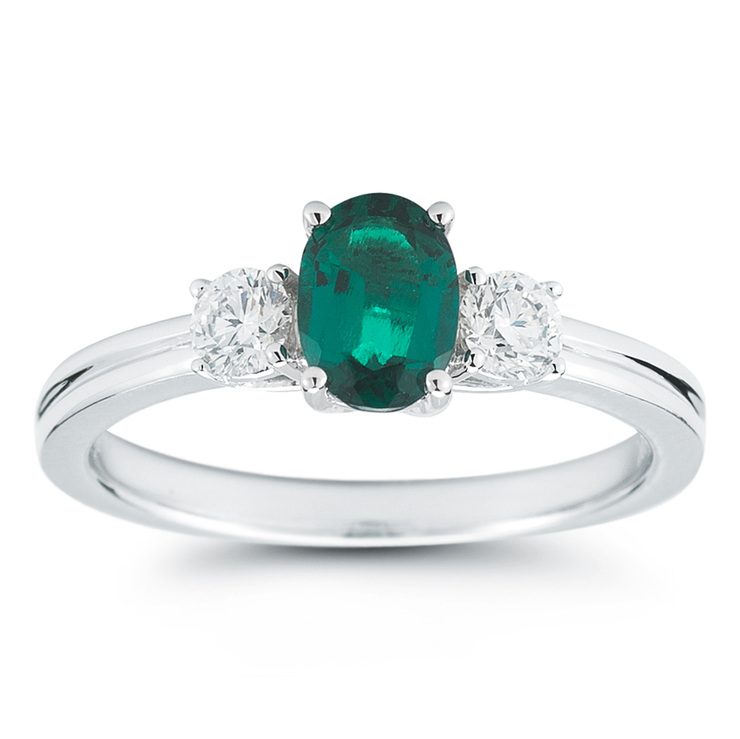 Anillo de Esmeralda Creada con Diamantes, 0.30ctw, Oro Blanco 14K — Imagen 1 de 3