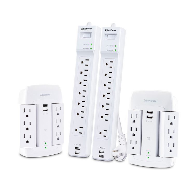 CyberPower 4-pack supresores con multicontactos, cargador USB y protección de voltaje — Imagen 2 de 4