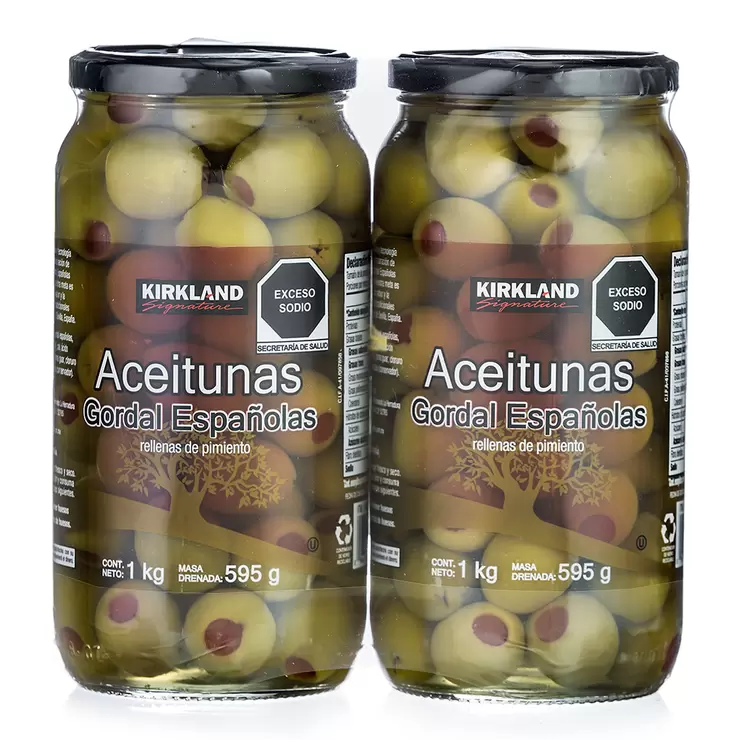 Kirkland Signature Aceitunas Gordal Españolas Rellenas de Pimiento 2  pzas de 595 g — Imagen 1 de 3