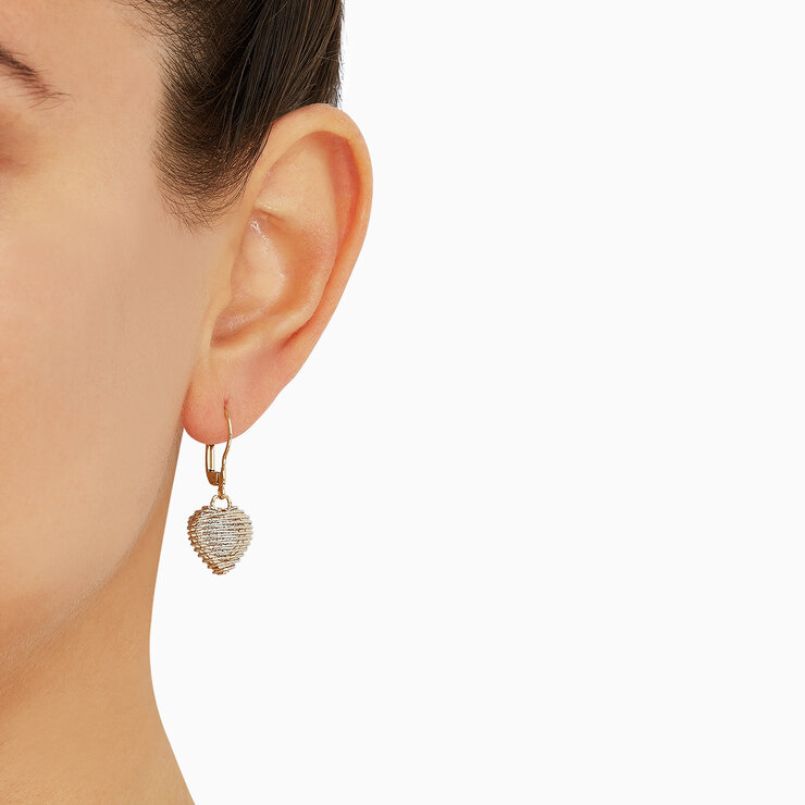 Aretes, en Forma de Corazon, Oro Amarillo y Blanco Italiano de 14K — Imagen 3 de 4