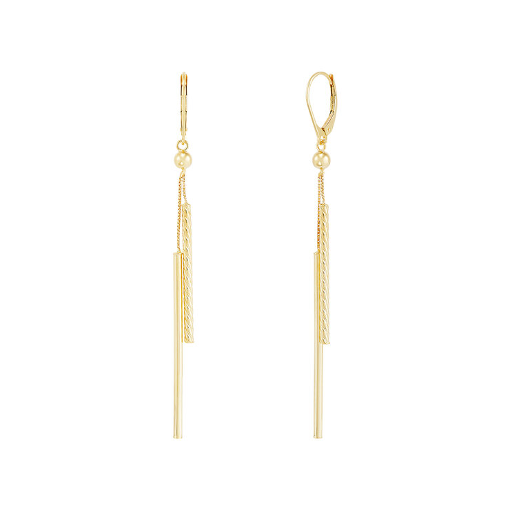 Aretes de Barra Colgantes, de Oro Amarillo de 14K — Imagen 1 de 4
