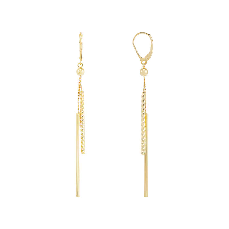 Aretes de Barra Colgantes, de Oro Amarillo de 14K — Imagen 2 de 4