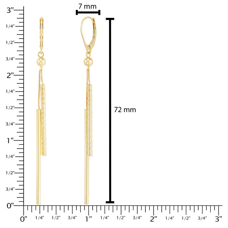 Aretes de Barra Colgantes, de Oro Amarillo de 14K — Imagen 4 de 4
