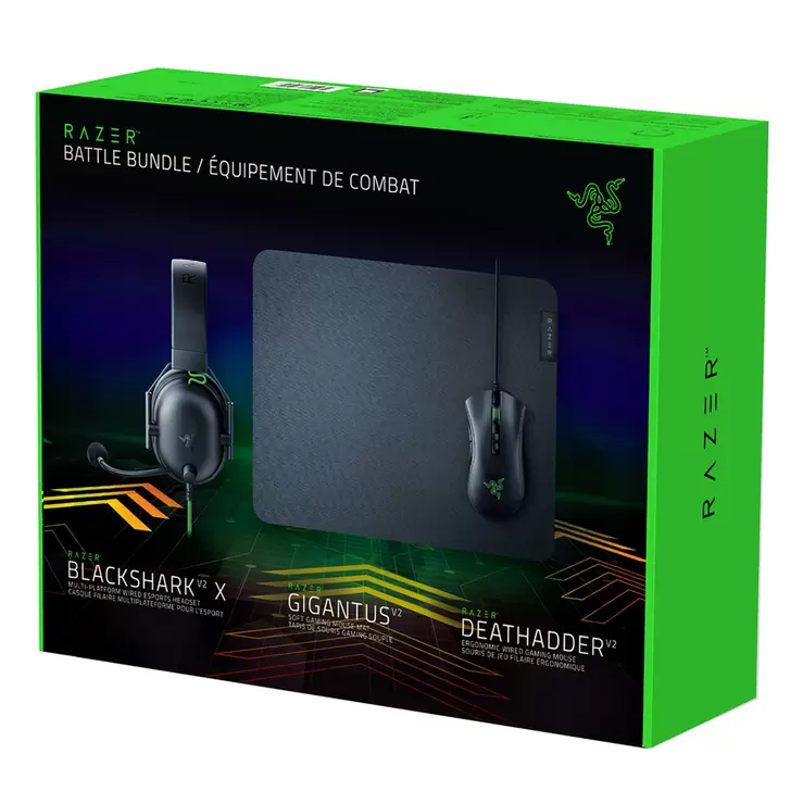 Razer Battle Bundle- Auriculares BlackShark V2 X, Alfombrilla para Mouse Gigantus, Mouse Death Adder V2 — Imagen 1 de 4