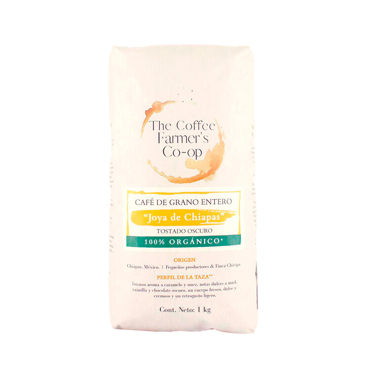  ﻿The Coffee Farmer's Co-op Café  Joya de Chiapas 100% Orgánico Tostado Oscuro Grano Entero 1 Kg — Imagen 1 de 4