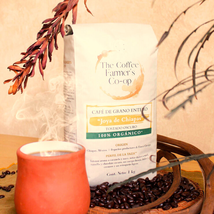  ﻿The Coffee Farmer's Co-op Café  Joya de Chiapas 100% Orgánico Tostado Oscuro Grano Entero 1 Kg — Imagen 3 de 4