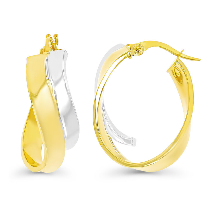Aretes, Colgantes, Dos Tonos de Oro de 14K — Imagen 1 de 4