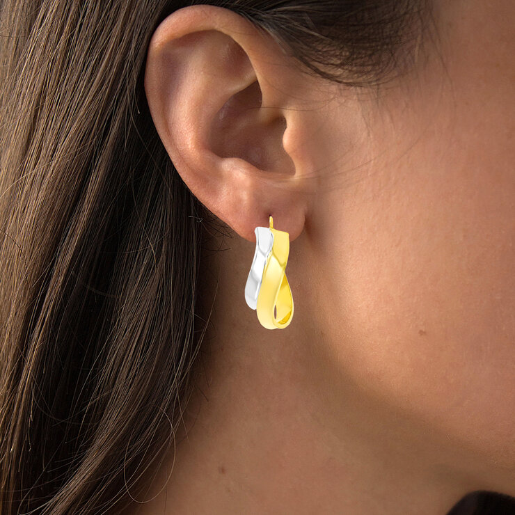 Aretes, Colgantes, Dos Tonos de Oro de 14K — Imagen 3 de 4