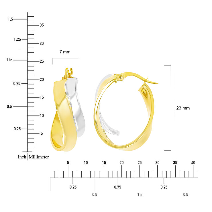 Aretes, Colgantes, Dos Tonos de Oro de 14K — Imagen 4 de 4