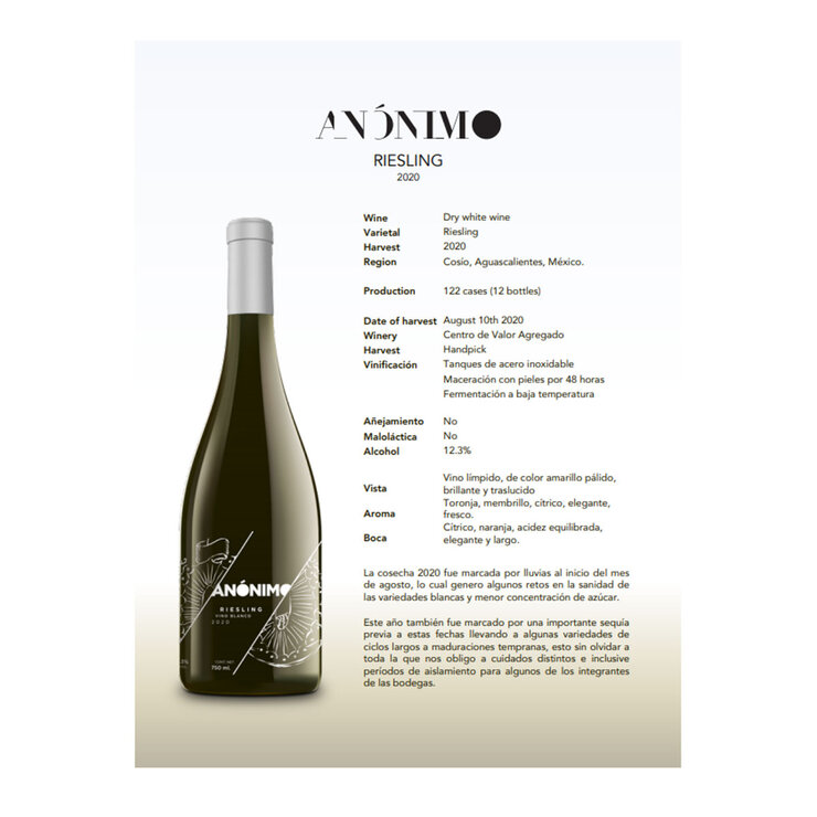 Vino Blanco y Tinto Anónimo 2/750ml — Imagen 2 de 4