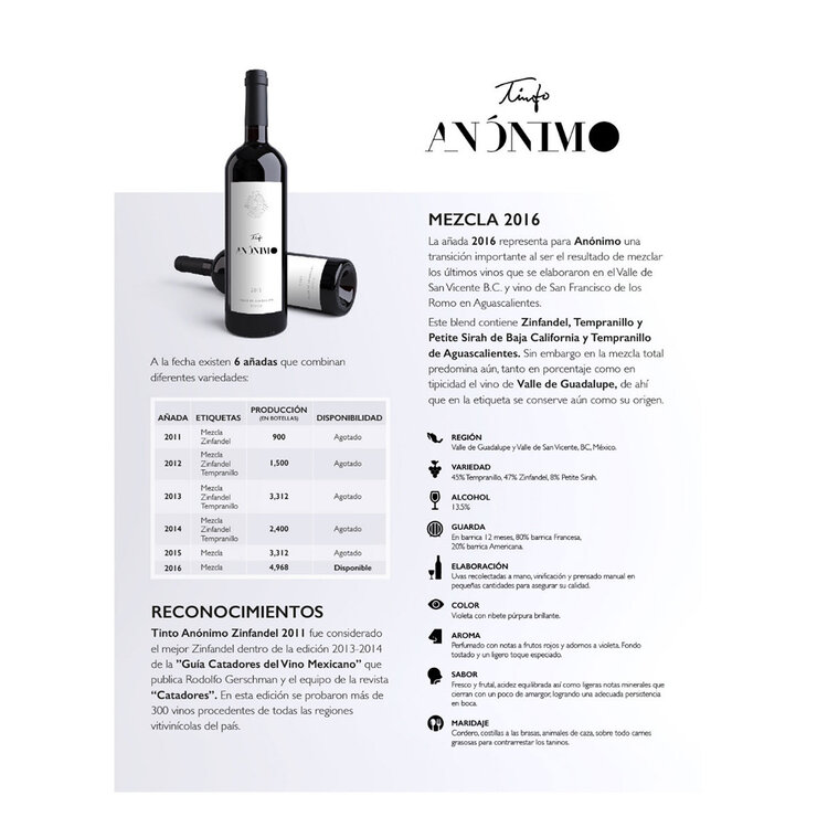 Vino Blanco y Tinto Anónimo 2/750ml — Imagen 4 de 4