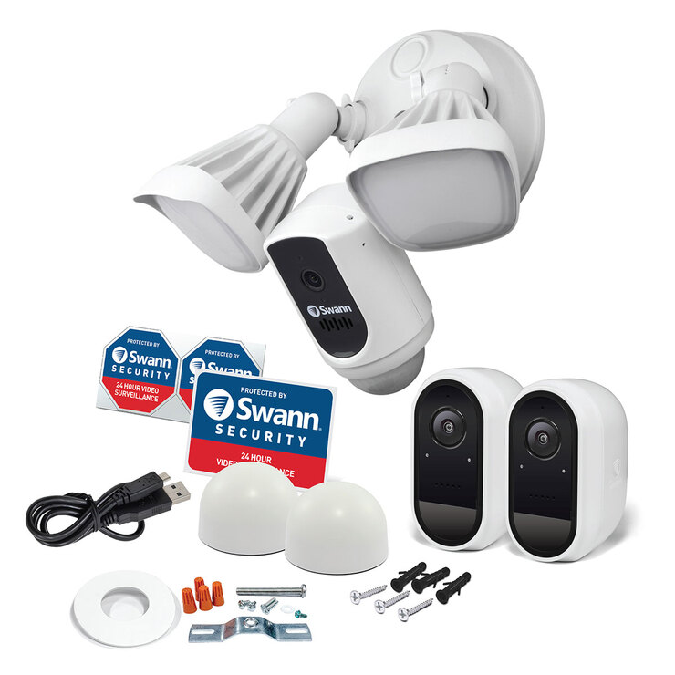 Swann, Sistema de Seguridad 1080p Bundle: 1 Cámara con luz de inundación + 2 Cámaras Blancas de Batería — Imagen 2 de 4