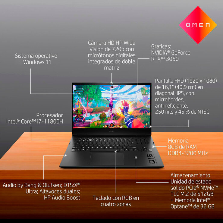 HP Laptop OMEN  Intel Core i7-11800H TGL Nvidia GeForce RTX 3050  — Imagen 4 de 4