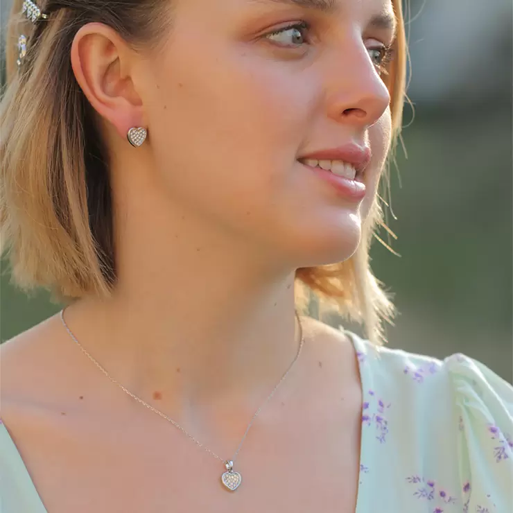 Mayfer, Juego de Aretes y Collar con Dije, en Forma de Corazón, con Cristal Austríaco — Imagen 3 de 3