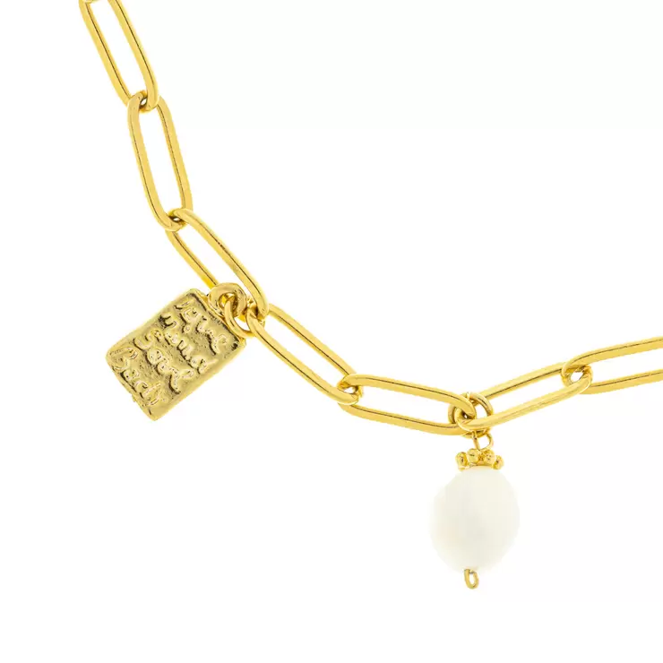 Ablime, Juego de Pulsera y Collar, Dijes Colgantes, Baño de Oro y con Perlas de Río — Imagen 4 de 4