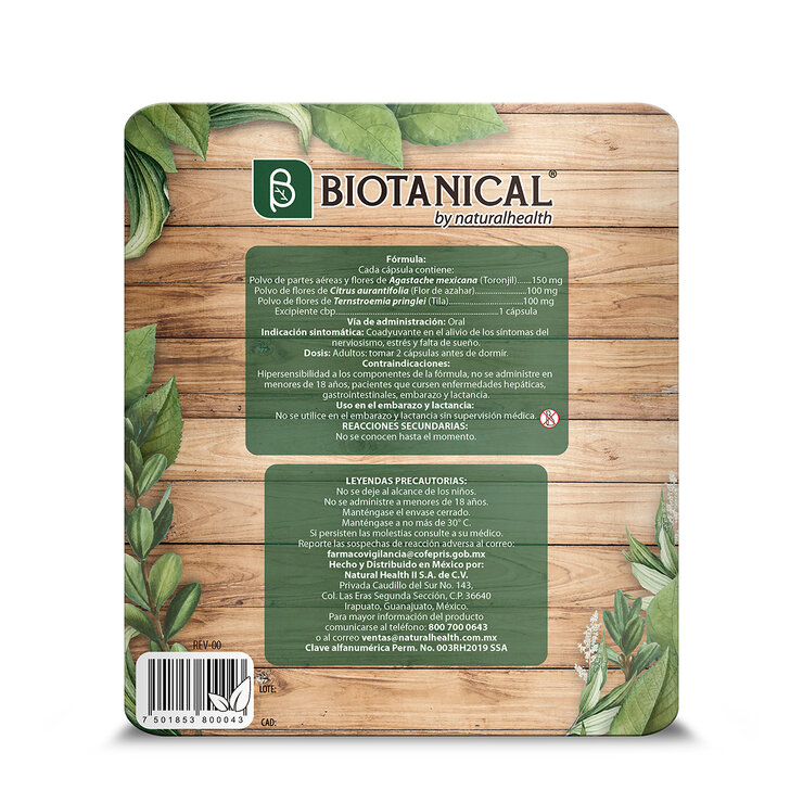 Biotanical Toronjil, Flor de Azahar, Tila 2 Frascos de 60 Cápsulas — Imagen 3 de 3