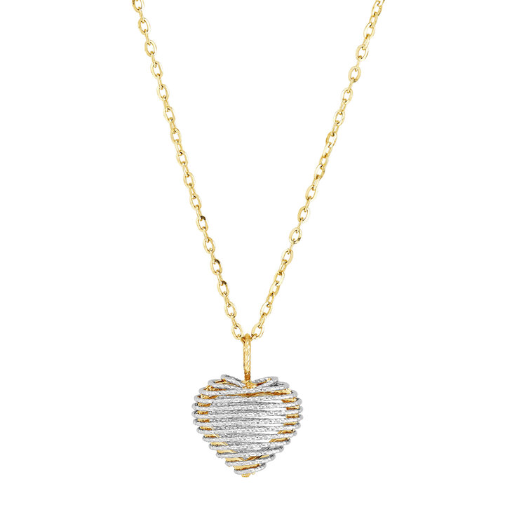 Dije en Forma de Corazón, Oro Amarillo y Blanco de 14K — Imagen 1 de 4