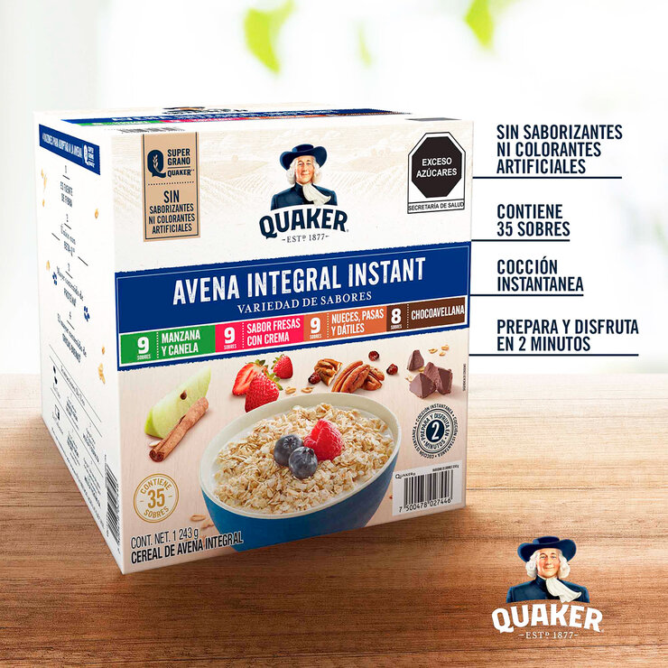  Quaker Avena Integral Instantánea Variedad de Sabores 35 sobres  — Imagen 3 de 4