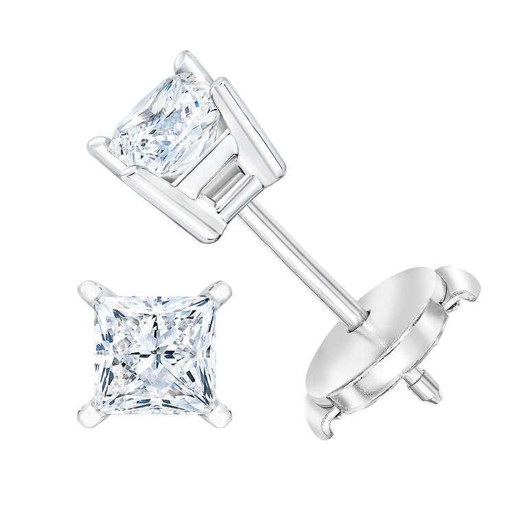 Aretes de Diamantes 1.0ctw, Corte Princesa, Platino — Imagen 1 de 4