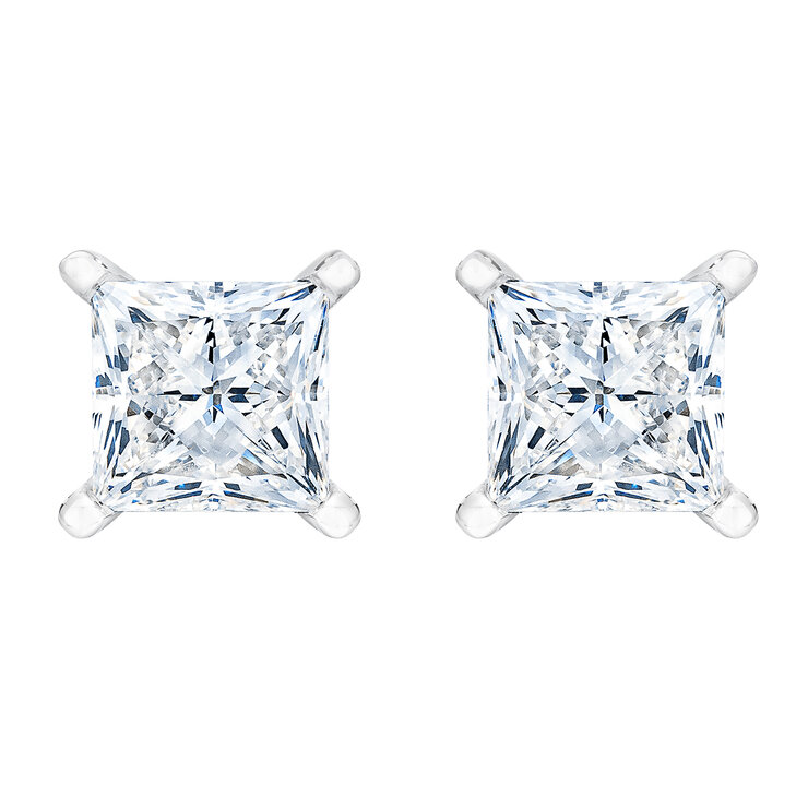 Aretes de Diamantes 1.0ctw, Corte Princesa, Platino — Imagen 2 de 4