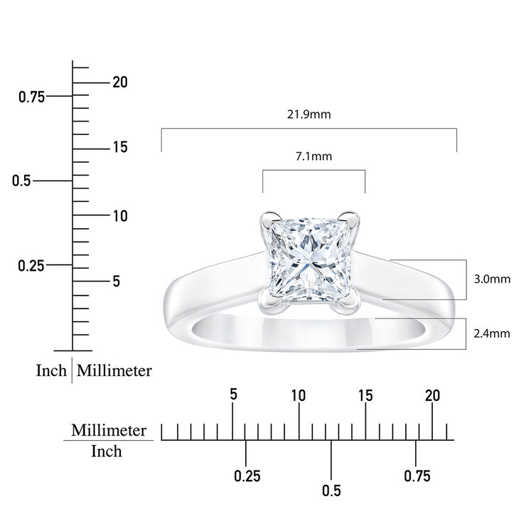 Anillo, 1.0ct Diamante Solitario, Corte Princesa, Platino — Imagen 4 de 4