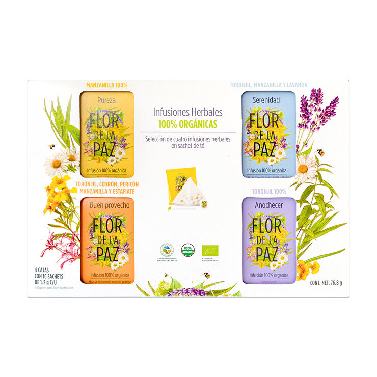Flor de La Paz Té Organico kit 4 cajas con 16 sachets — Imagen 1 de 4