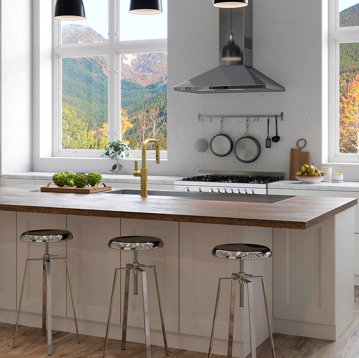 Pfister, Grifo de Cocina Desplegable Montay, Oro Cepillado — Imagen 4 de 4