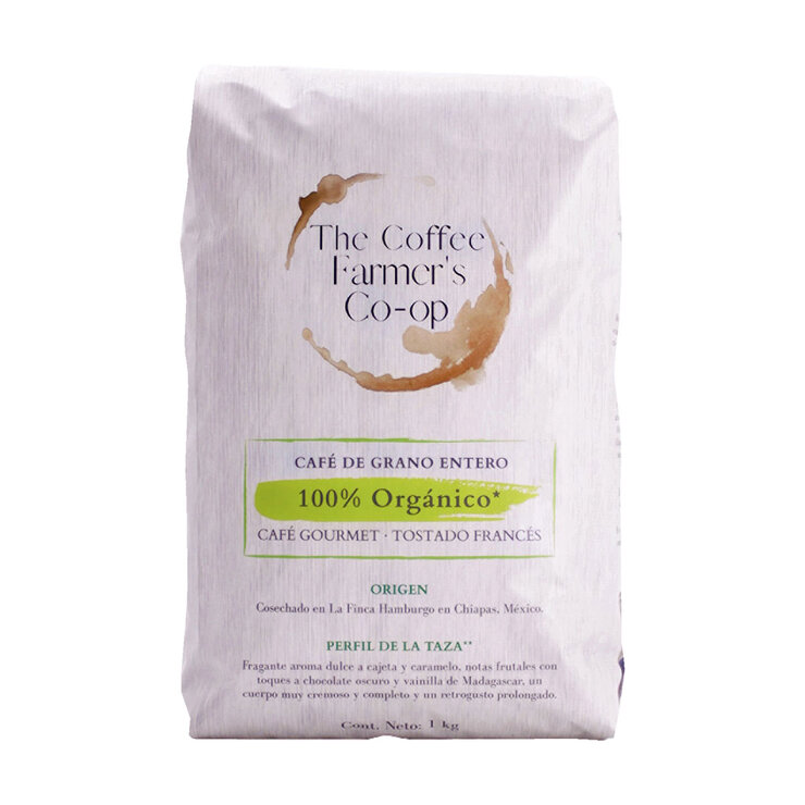  ﻿The Coffee Farmer's Co-op Café Gourmet 100% Orgánico Tostado Francés Grano Entero 1 kg  — Imagen 1 de 4