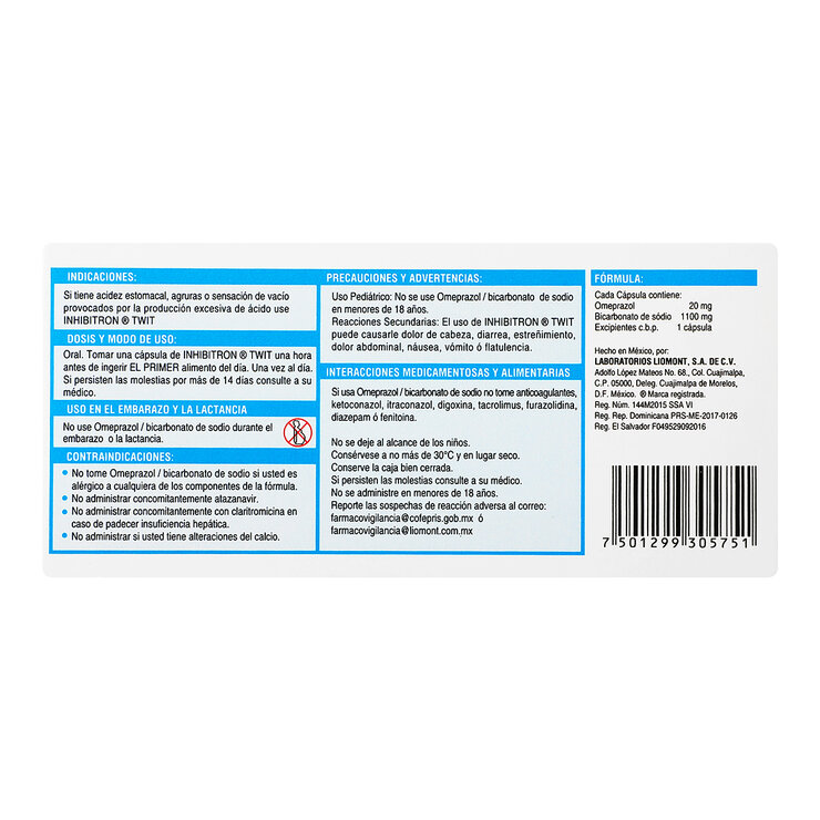 Inhibitron Twit 20mg/1100mg  30 Cápsulas — Imagen 3 de 3