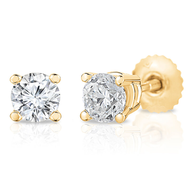 Aretes de Diamantes 0.50ctw, Oro Amarillo de 14K, Corte Redondo — Imagen 1 de 4
