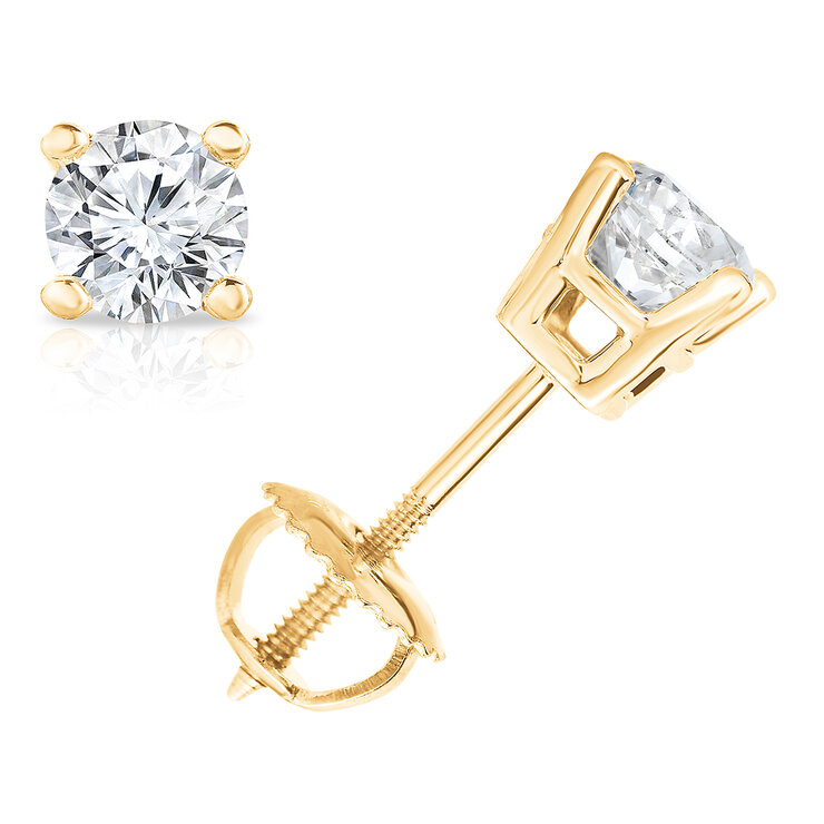 Aretes de Diamantes 0.50ctw, Oro Amarillo de 14K, Corte Redondo — Imagen 2 de 4