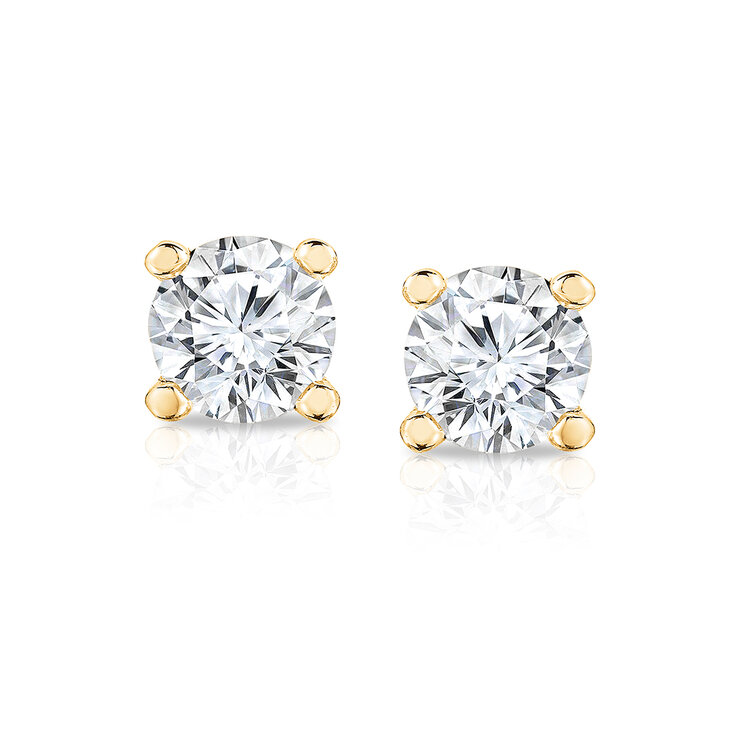 Aretes de Diamantes 0.50ctw, Oro Amarillo de 14K, Corte Redondo — Imagen 3 de 4