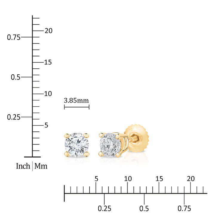Aretes de Diamantes 0.50ctw, Oro Amarillo de 14K, Corte Redondo — Imagen 4 de 4