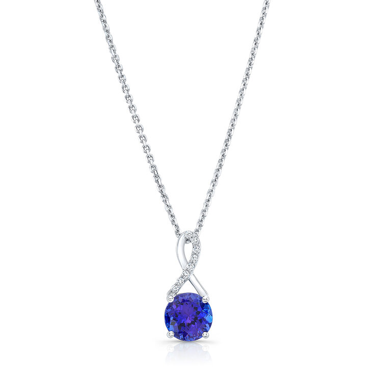 Collar de Tanzanita (8mm) y Diamantes (0.08ctw), Oro Blanco de 14K — Imagen 1 de 4